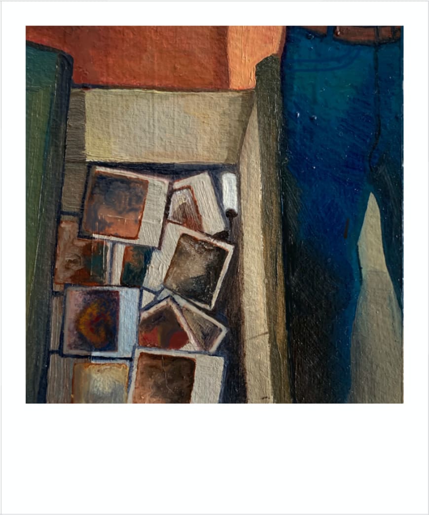 Samantha Gear, A Father’s Story, 2020, oil on paper, 4 ¼ x 3 ½ inches 