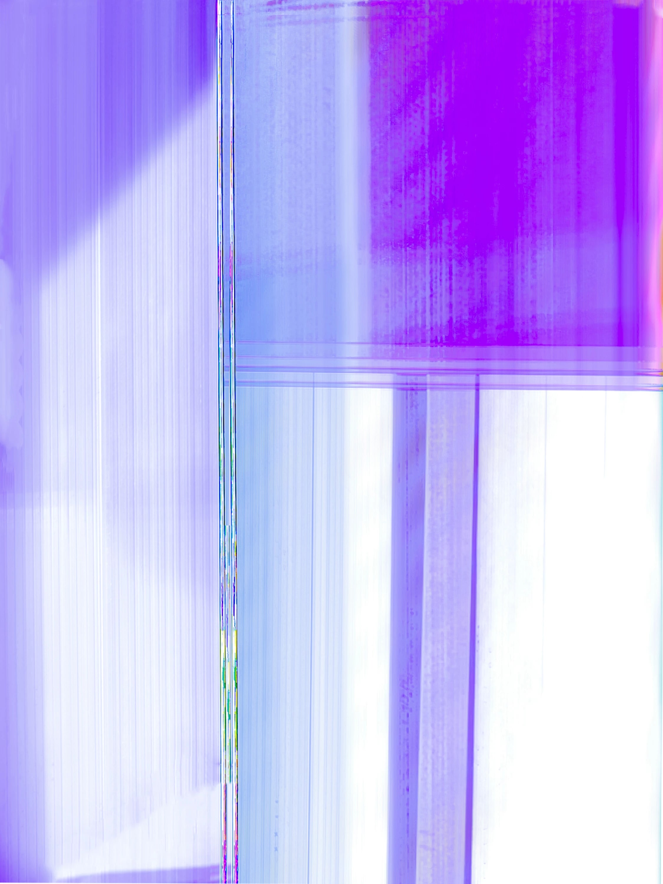 A color abstract photograph of lavender purple rectangles, blue rectangles, and white rectangles.