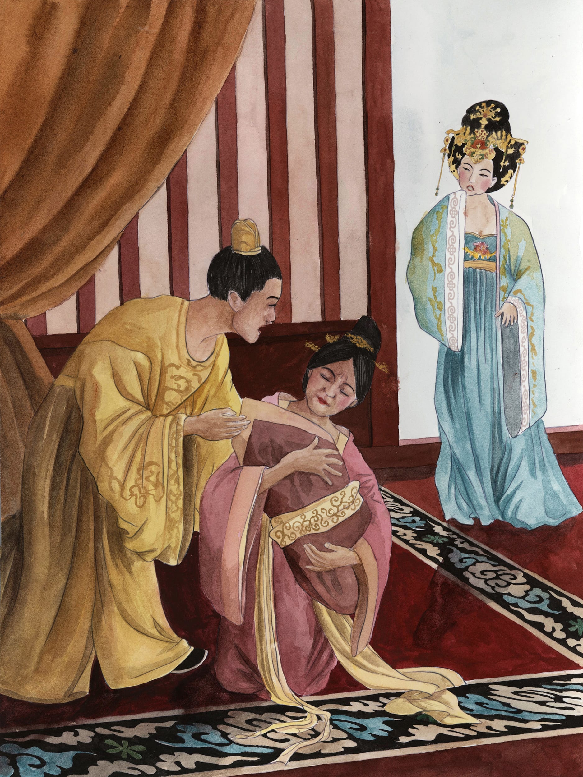 Jiachen Liu, Empress Wu, 2020, watercolor, 12 x 20 inches 