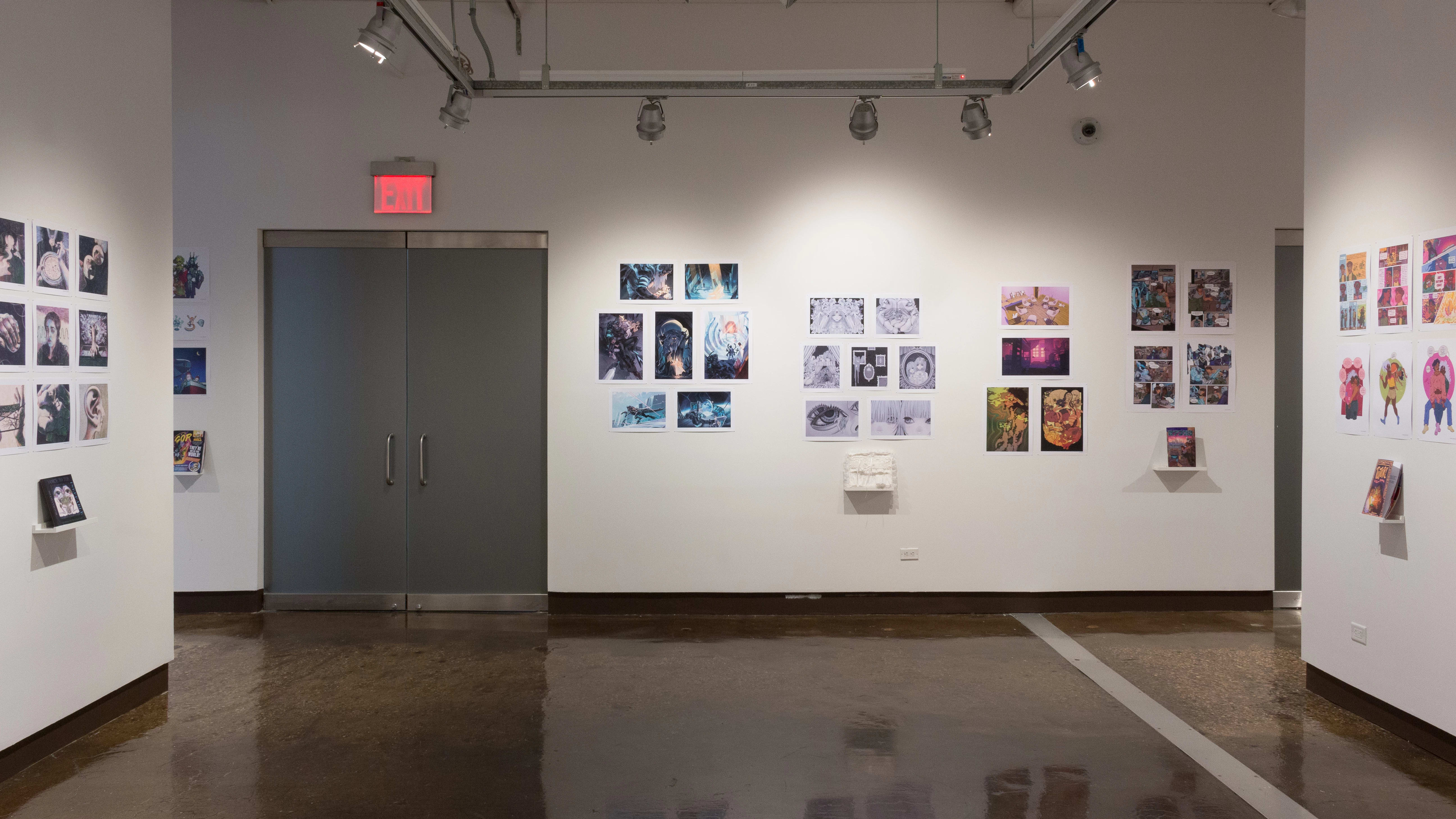 Facing the left hall next to the second gallery space, more projects line the walls.