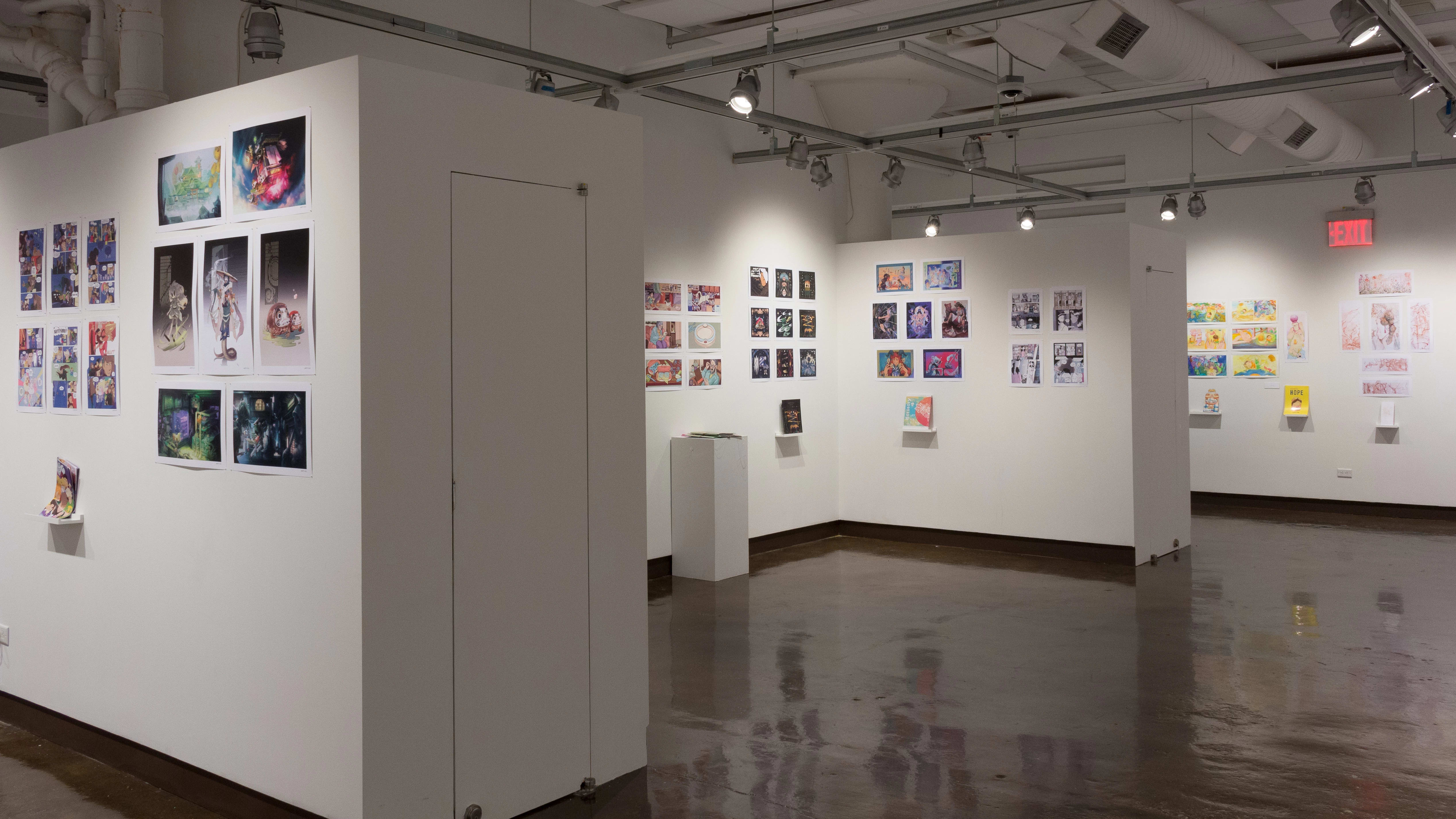 From the opposite end of the third gallery’s alcove, more book projects can be seen on hallway walls.