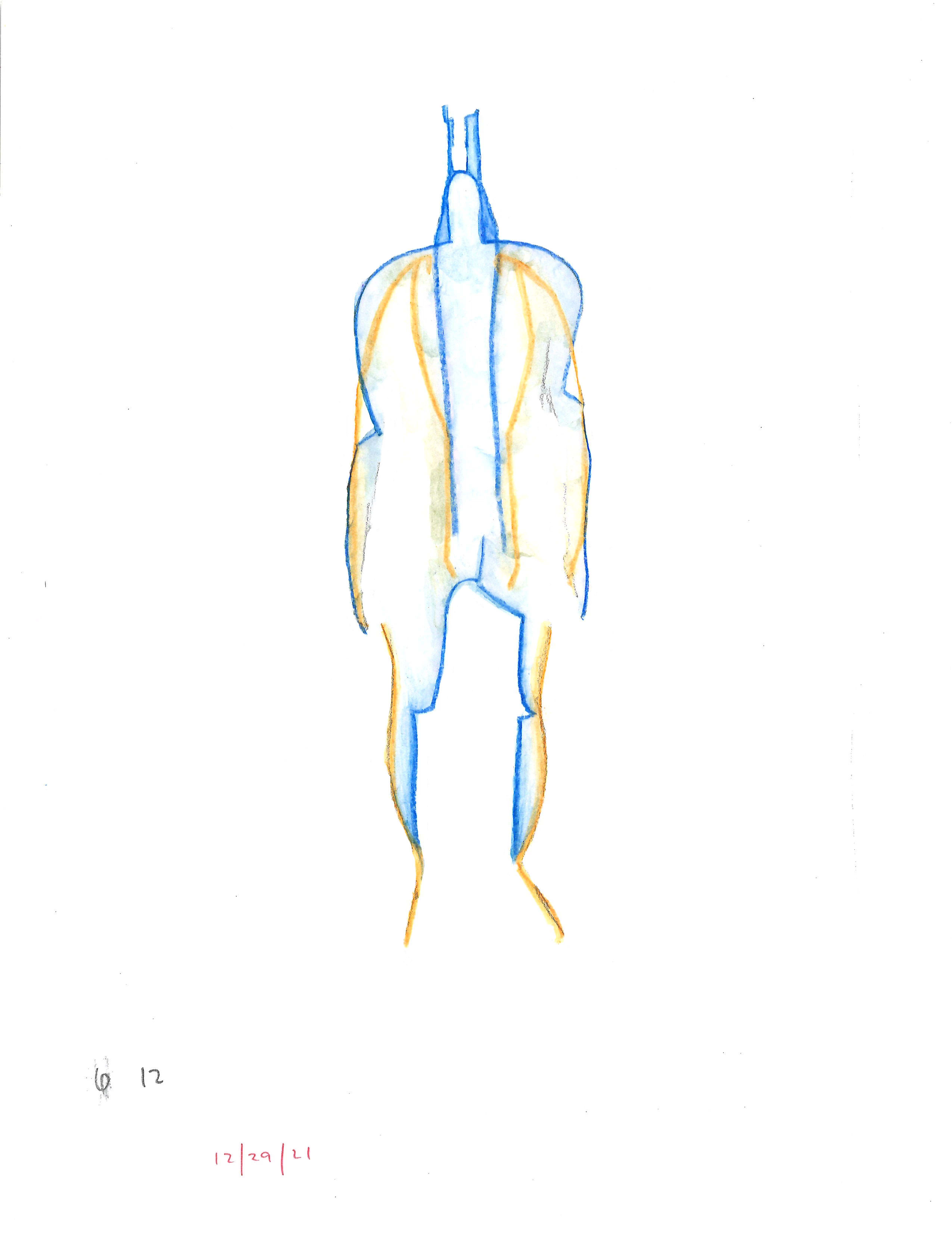 Limbs of body represented by blue and yellow lines