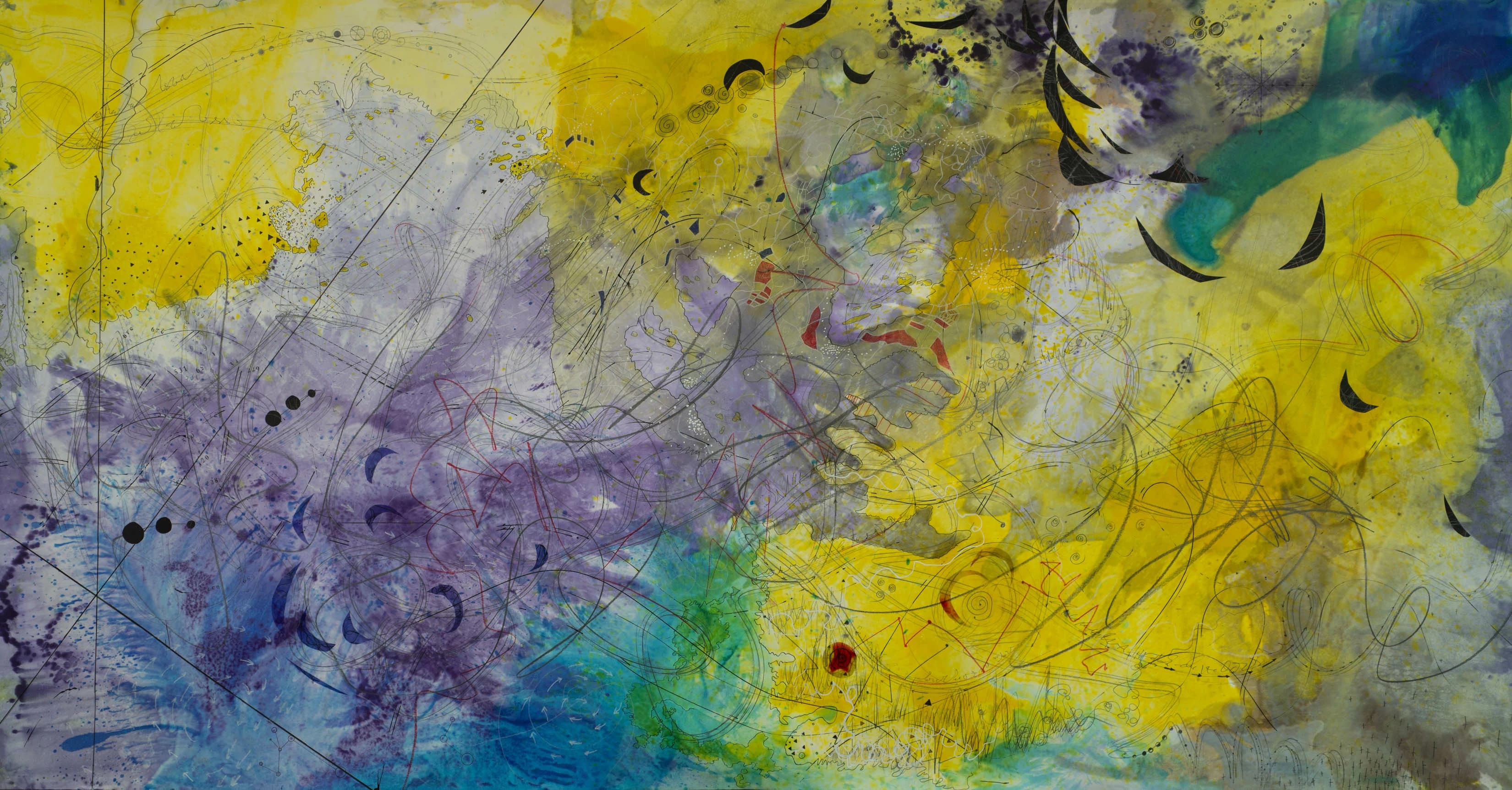 Yellow, purple and blue abstract watercolor