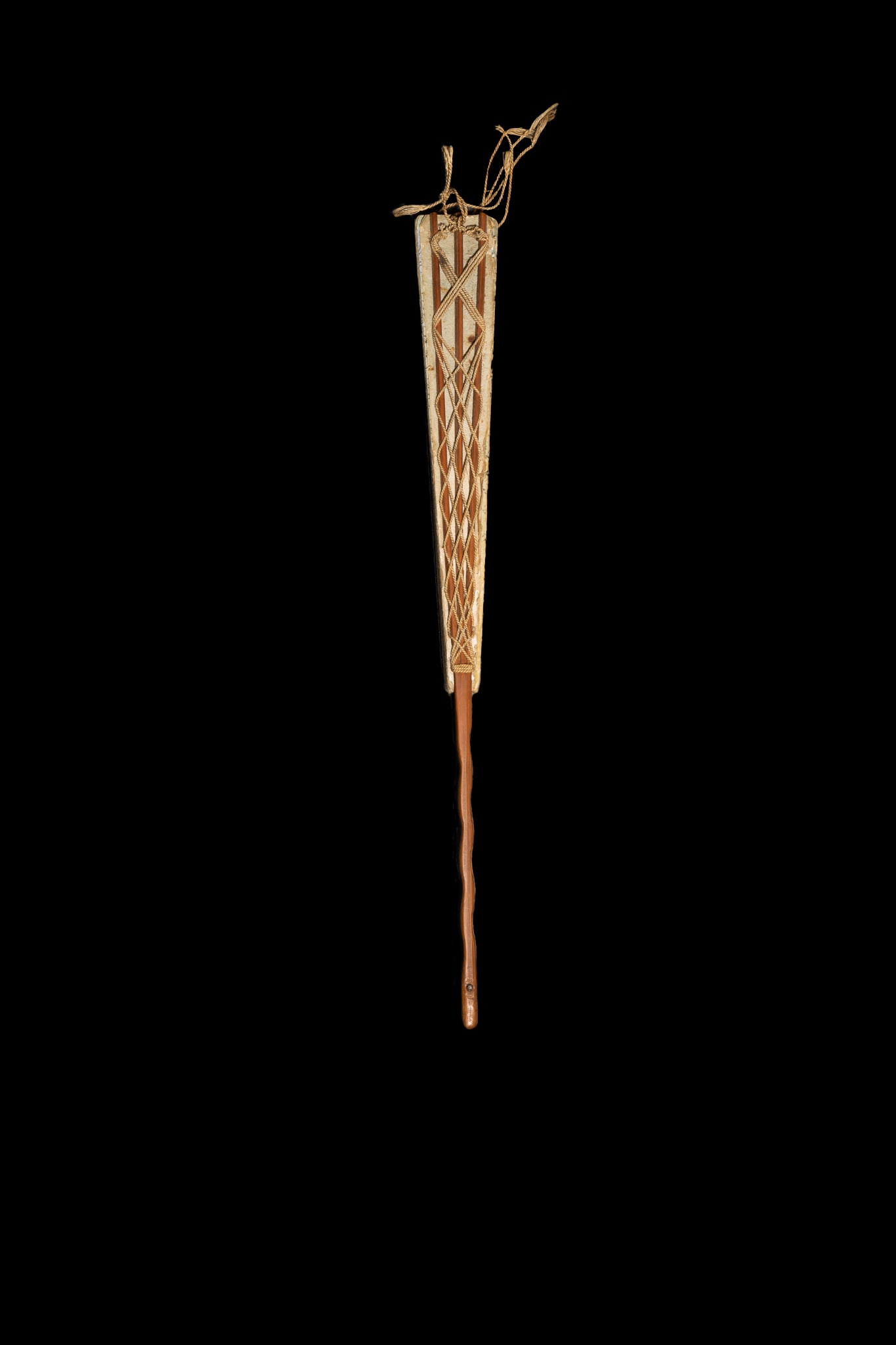 A still life image of a closed traditional Peking Opera fan, displayed on a plain black background.