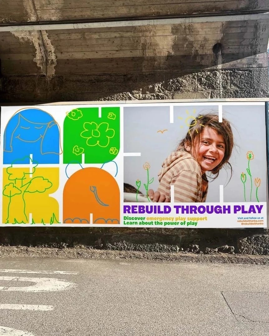 A triptych collage of imagery, from the left; black and white images of people posing and smiling, in the middle, a poster for the project ANKA with a child smiling, featured in the center; on the right, abstract red and beige images of a new video game console project.