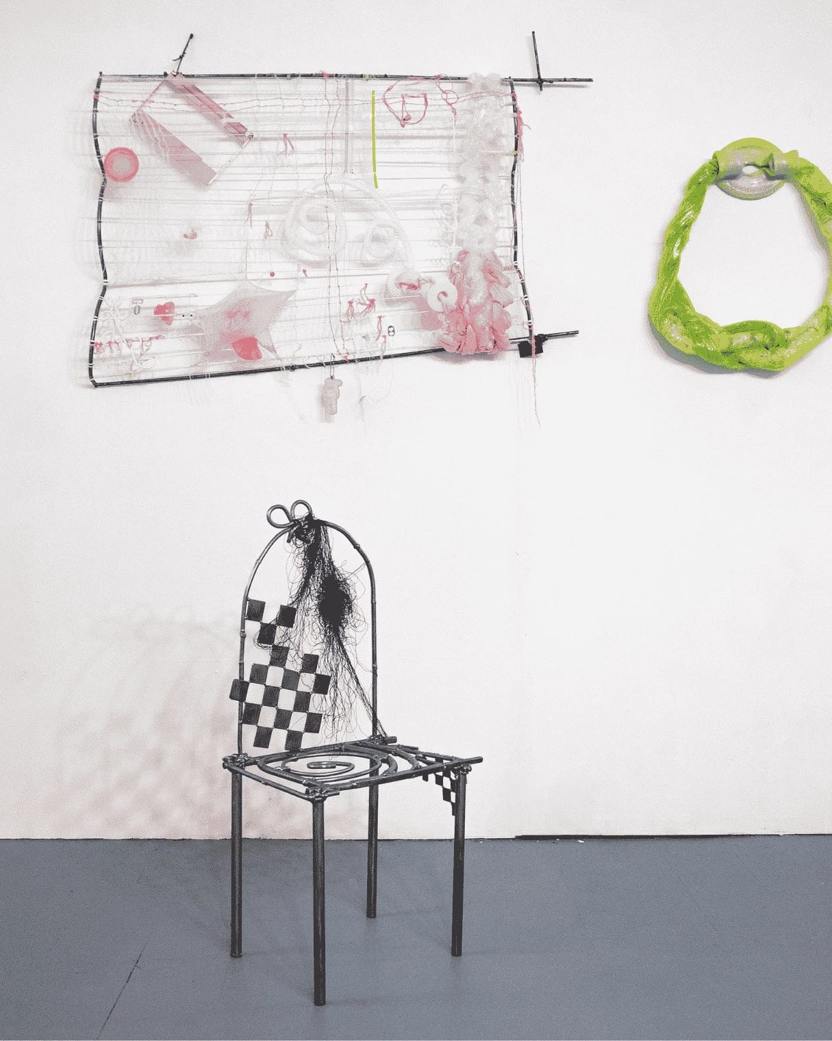 Sayo Watanabe, Installation View, 2025, Mixed media installation with welded found steel, electronic parts, plastic waste, etc.