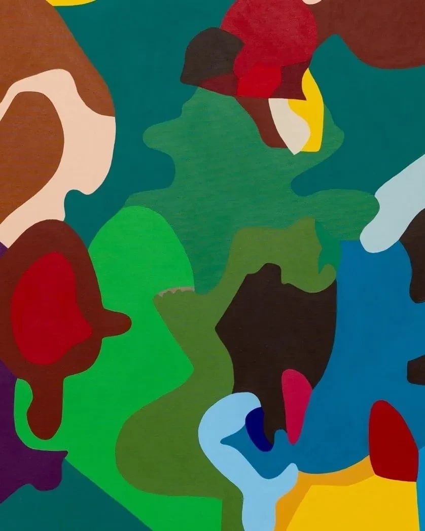   Detail from Candida Alvarez's painting cbob 1, 2024. Acrylic on linen, 60 ⅛ × 80 ¼ inches.