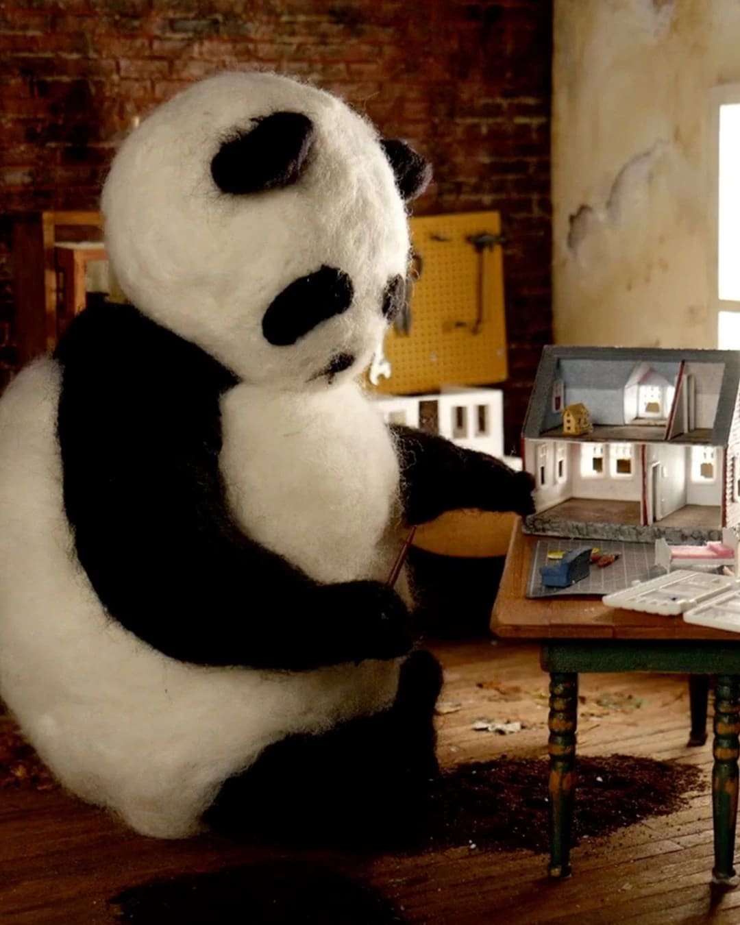 panda doll sitting in a house