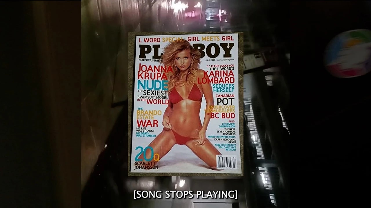 video still showing the cover of an issue of Playboy magazine