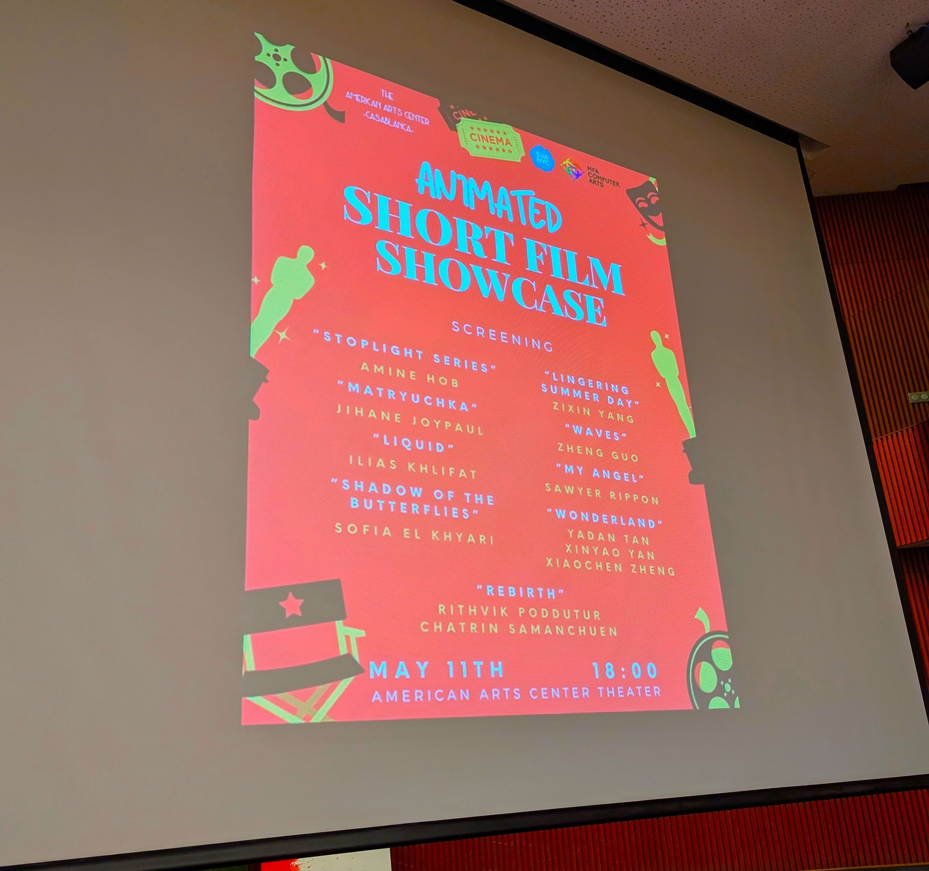 Screening program projected onto a screen