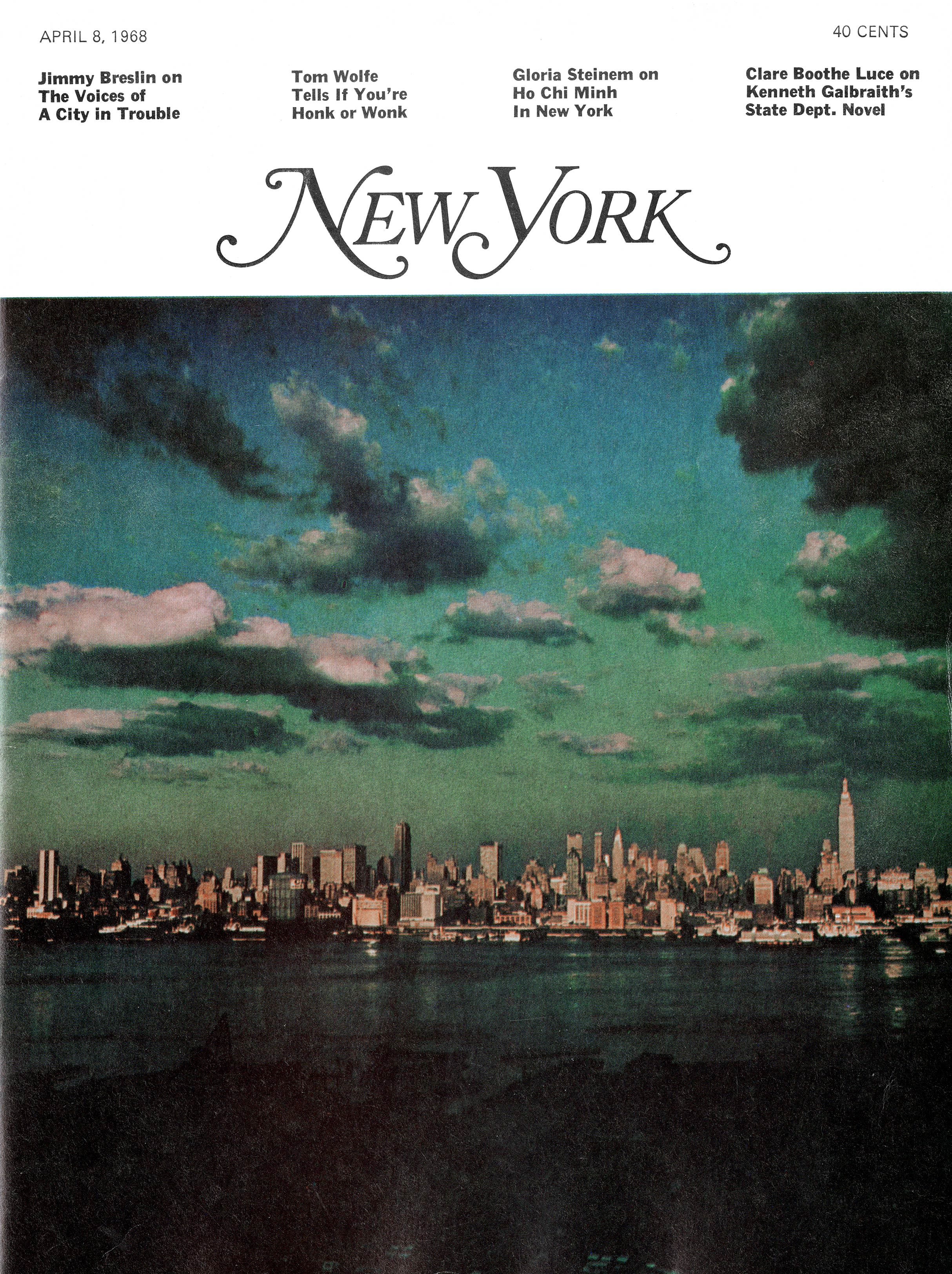 A magazine cover featuring an image of Manhattan's skyline.