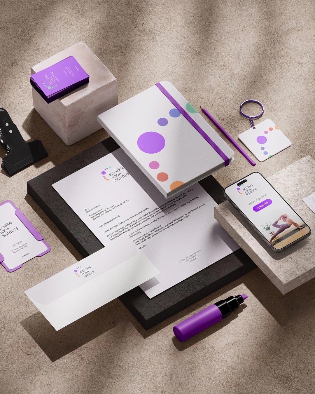 brand package in whites and purples