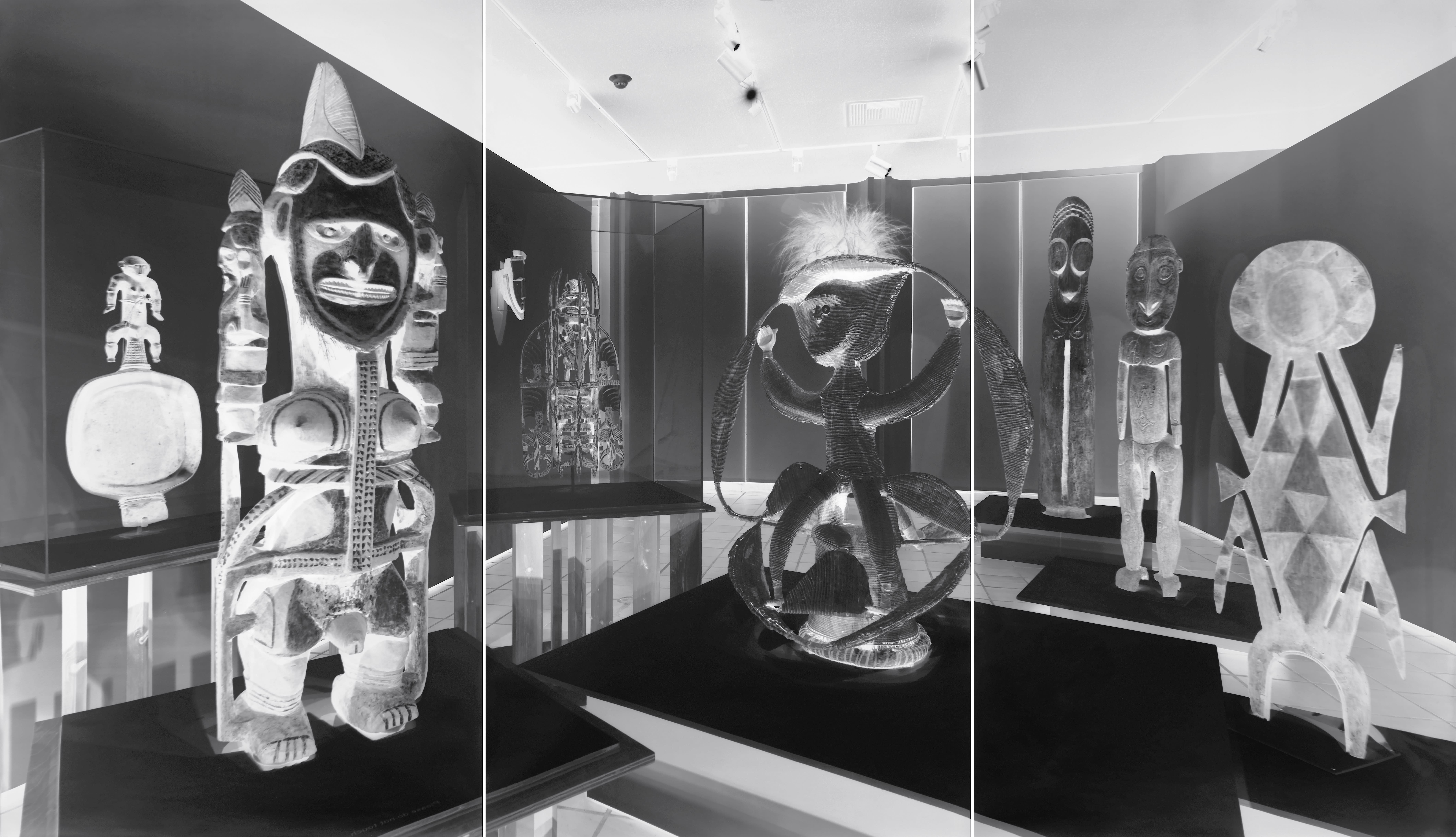 A black and white gelatin silver print of the inside of an exhibit by Vera Lutter