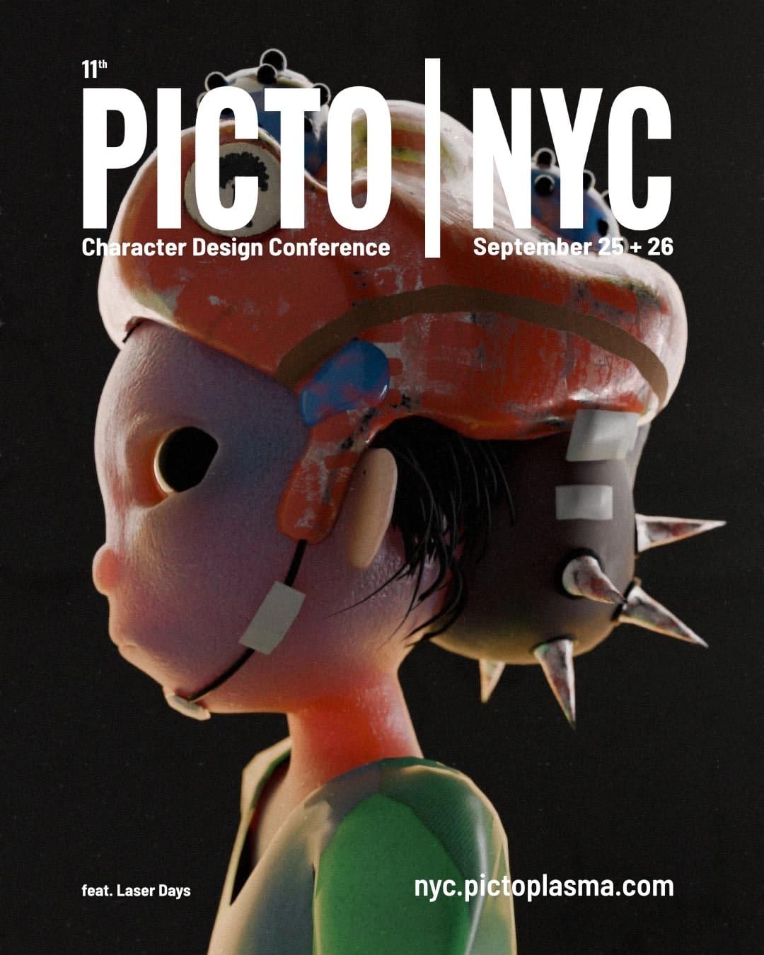 Character wearing a helmet with the text PICTO | NYC