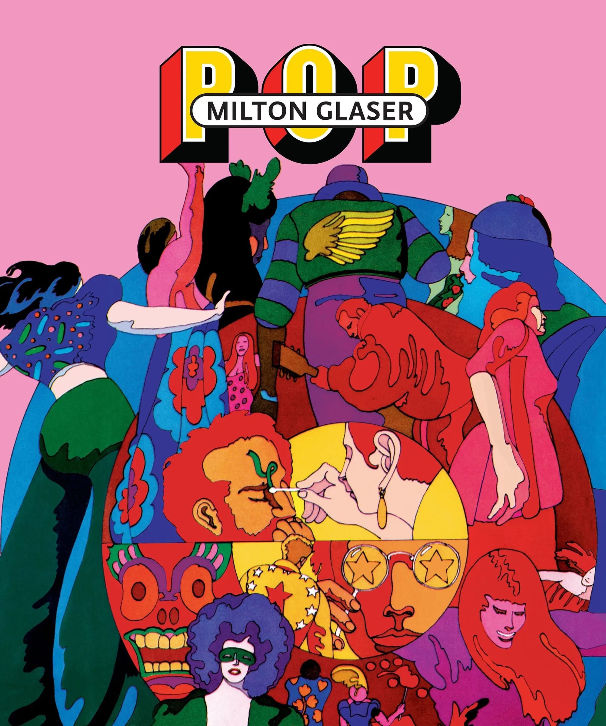 Book cover of Milton Glaser's POP, with collaged illustrations on a pink background.