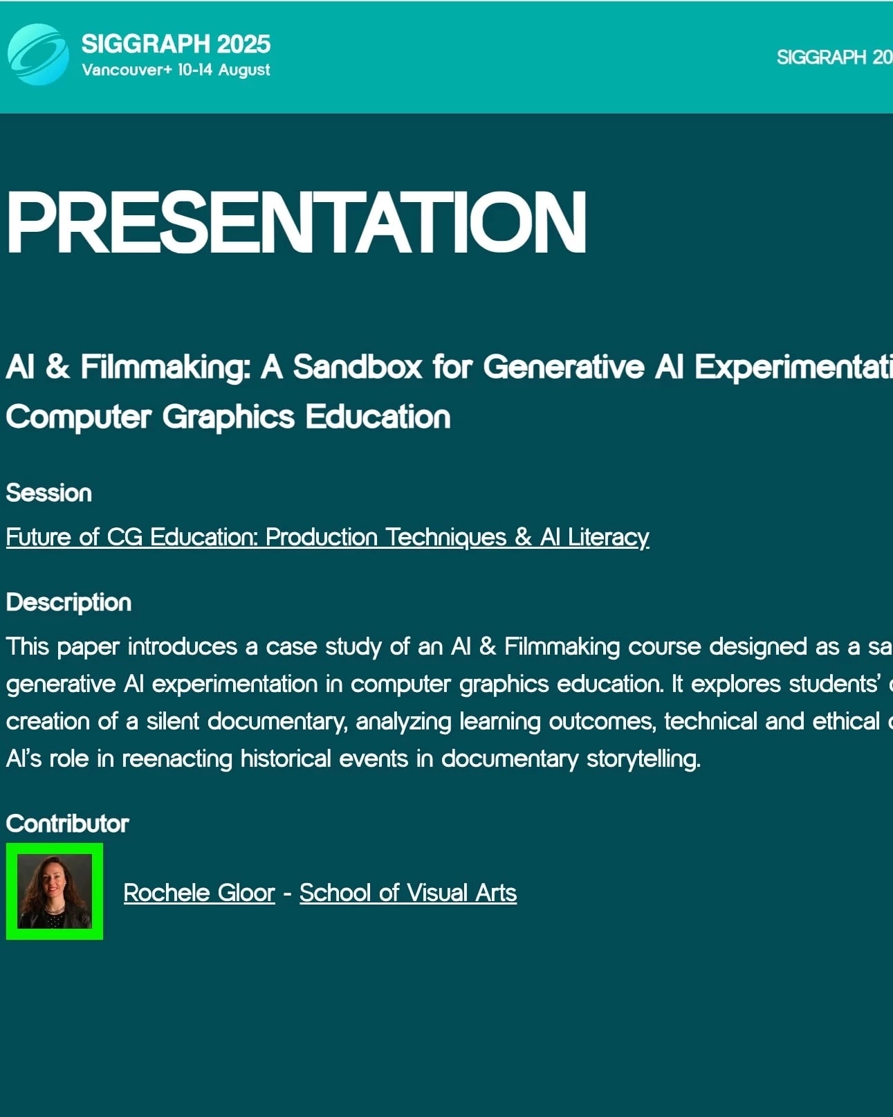 Screenshot of presentation information