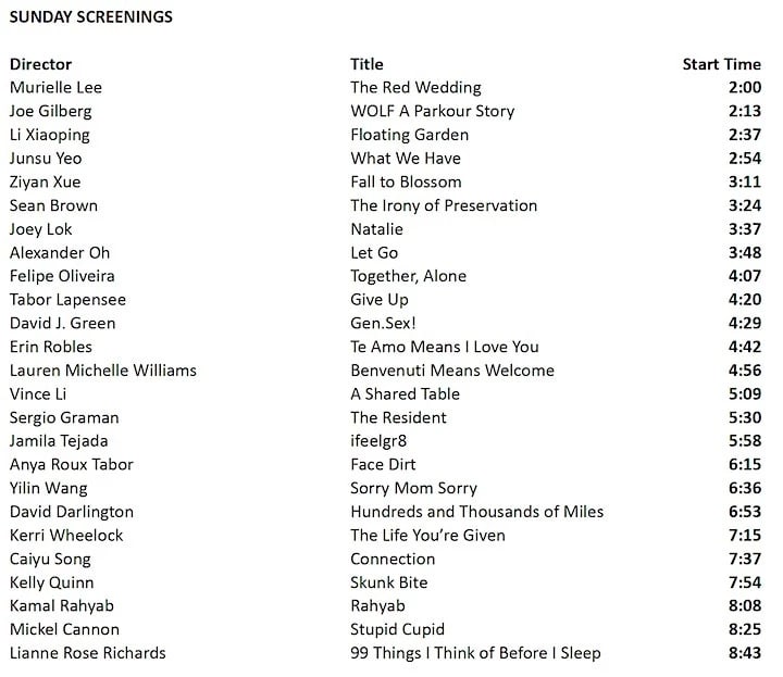 Sunday screening schedule